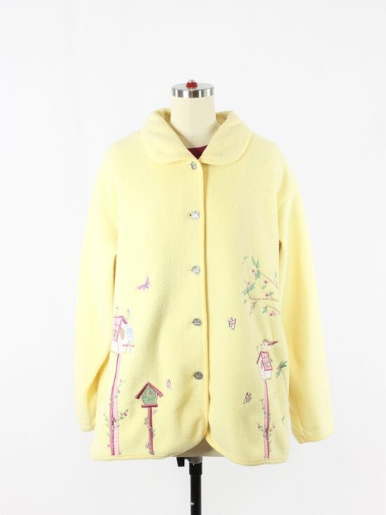 Northern Reflections Jackets & Blazers - Vintage 00's NORTHERN REFLECTIONS Yellow Embroidered Bird Fleece Jacket, Size L
